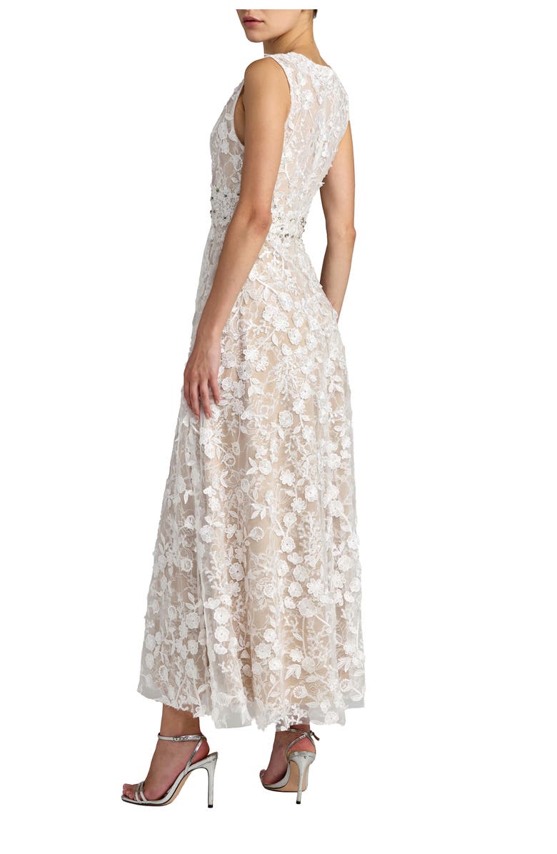 Mac Duggal Floral Embroidered High Neck Midi Dress, Alternate, color, Ivory Nude