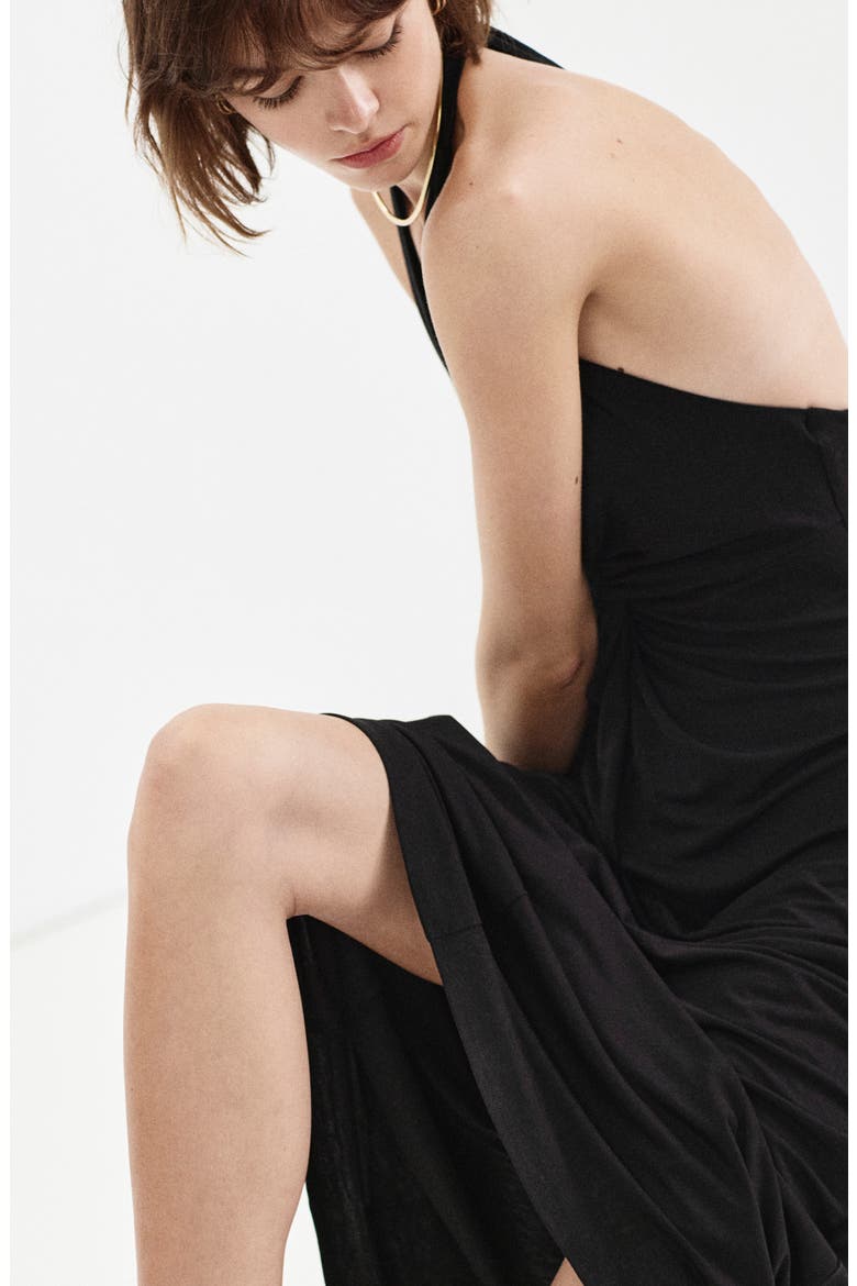 Draped Halter Dress, Alternate, color, BLACK