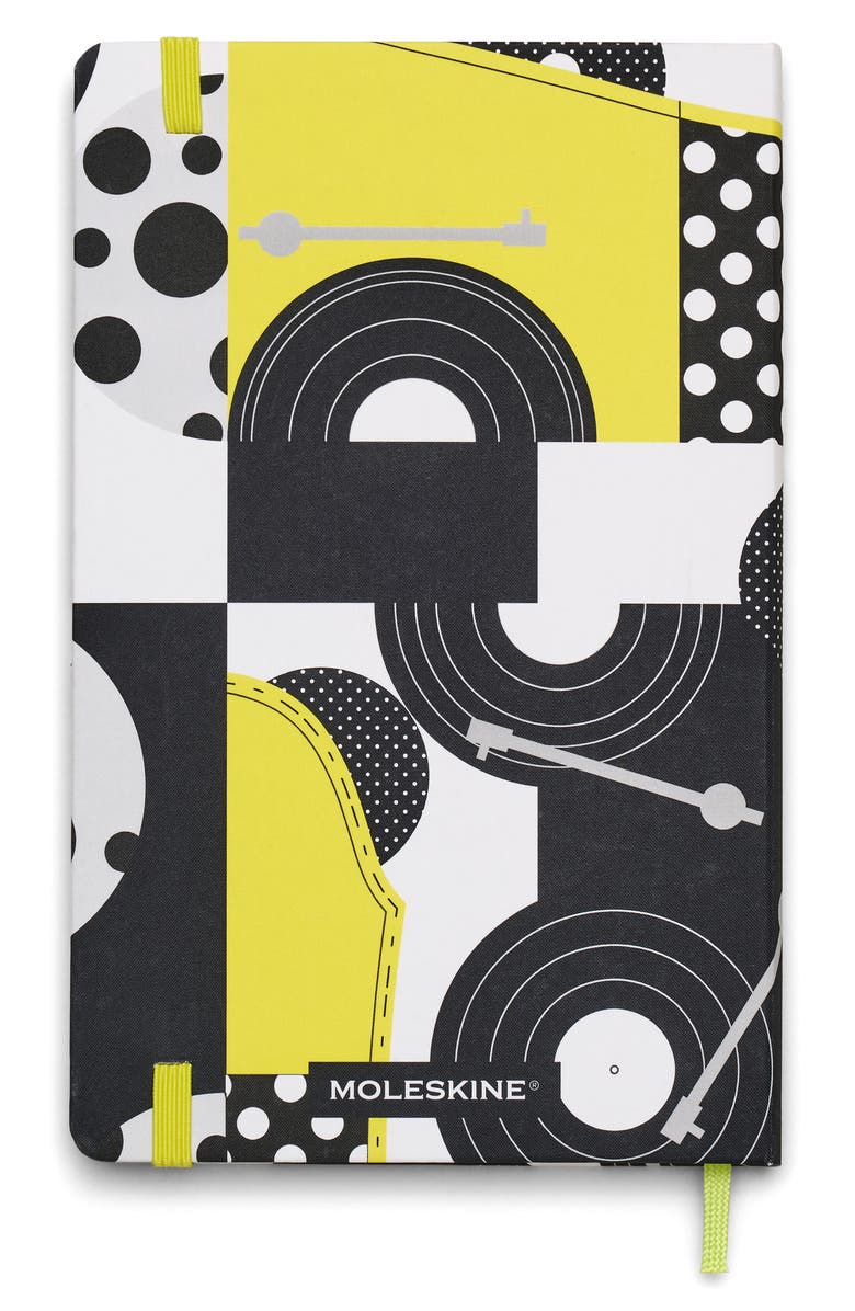 Moleskine x Marc Jacobs Joy Large Hard Cover Ruled Notebook, Alternate, color, Yellow / Black Polka Dots