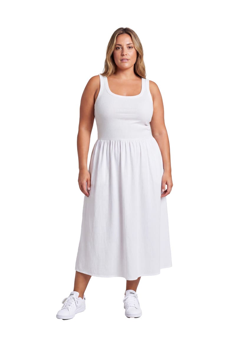 Curvy Essential Sleeveless Scoop Neck A-Line Pocket Maxi Dress, Main, color, White