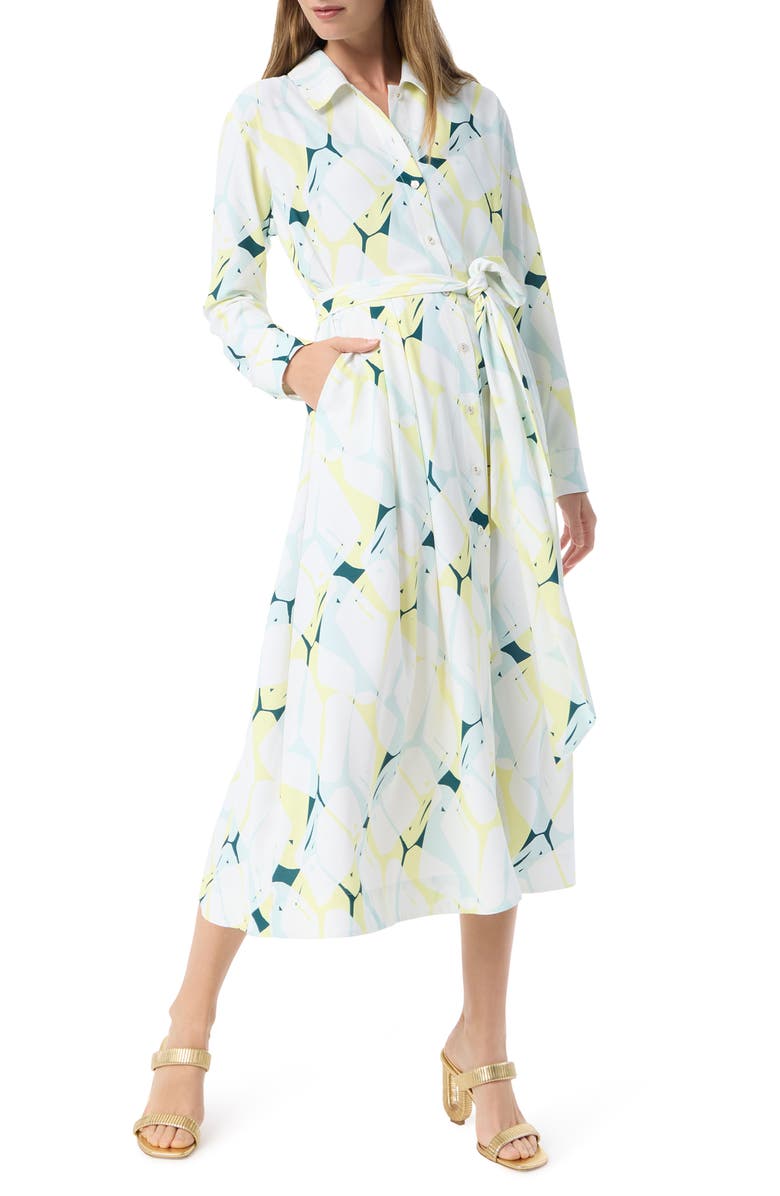 DO by Dee Ocleppo Ava Abstract Print Long Sleeve Midi Shirtdress, Main, color, June Bug - Abstract Patchwork