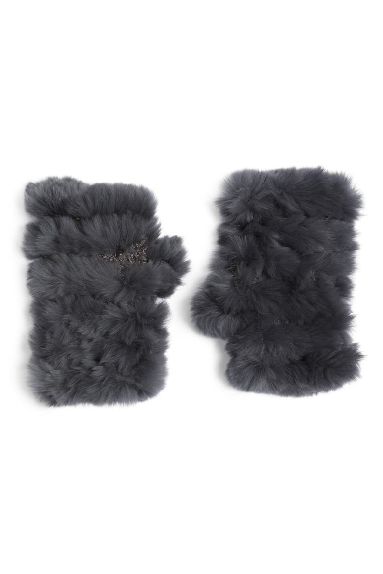 Genuine Rabbit Fur Fingerless Knit Mittens, Main, color, CHARCOAL