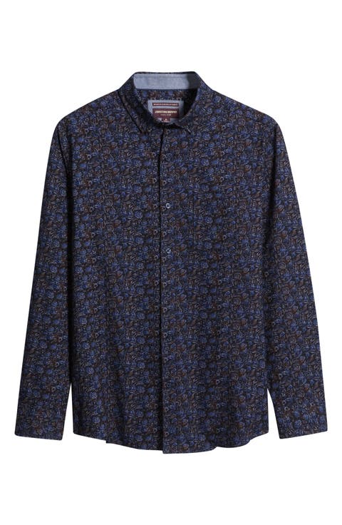 Lane Print Cotton Button-Up Shirt