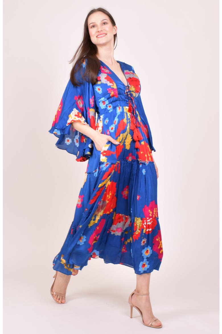 Angel Sleeves Ruffle Maxi Sundress, Alternate, color, Blue
