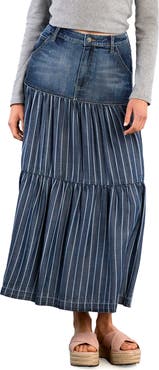 Wash Lab Denim Contrast Tiered Denim Maxi Skirt