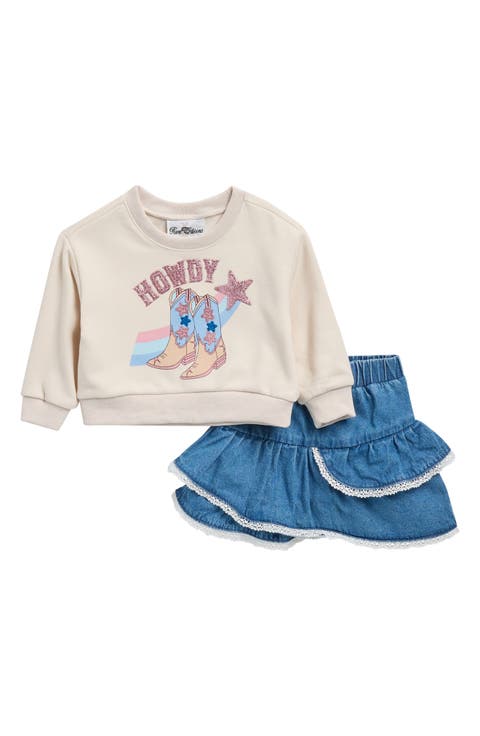 Kids' Western Sweatshirt & Ruffled Denim Skort Set (Baby)