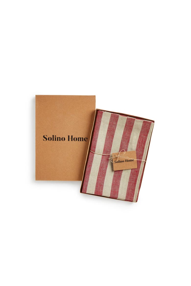 Linen Dinner Napkins - Sorrento Stripe, Alternate, color, Red and Natural