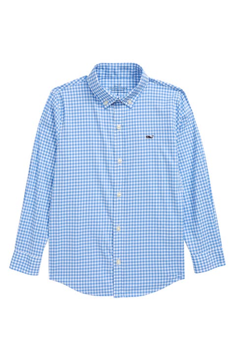 Kids' Gingham Performance Whale Button-Down Shirt (Toddler & Little Kid)