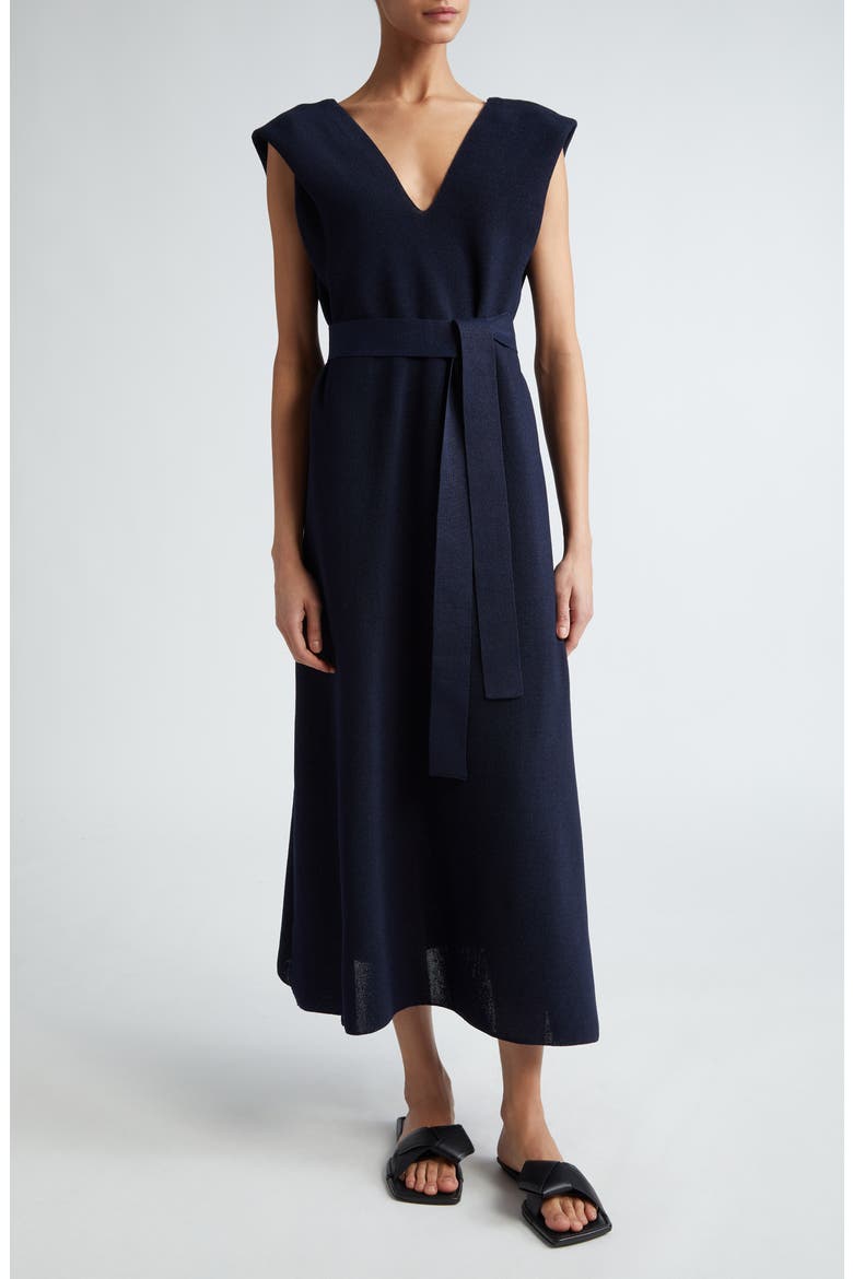 Washi Belted Sleevless Dress, Main, color, BLACK-NAVY