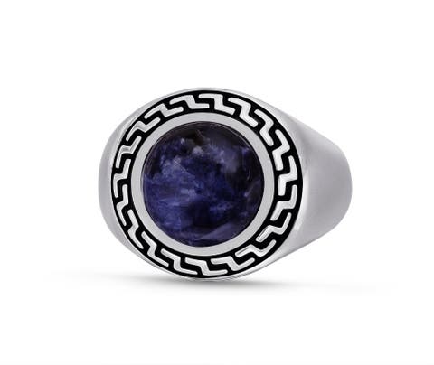 Dark Blue Sodalite Sterling Silver Signet Men Ring