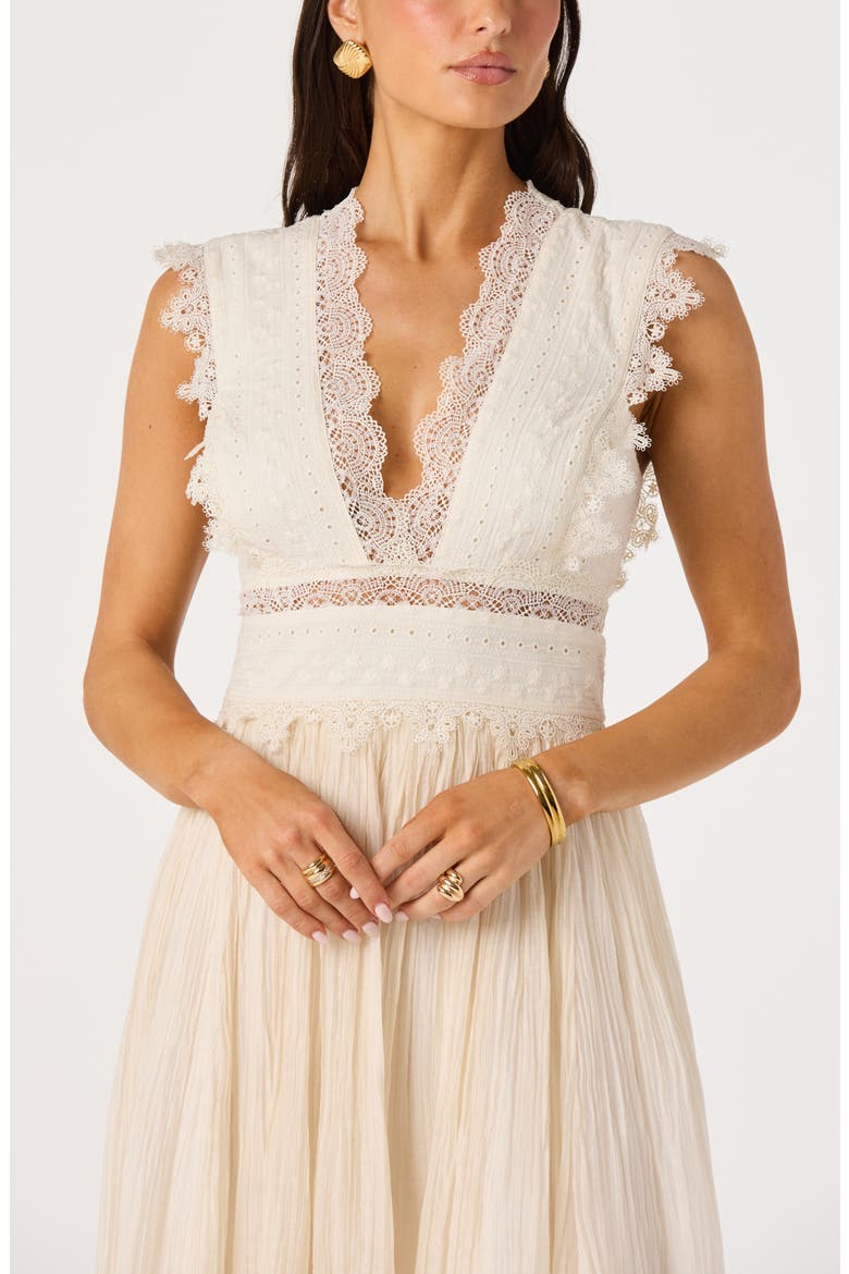 Eloise Mixed Media Midi Dress, Alternate, color, CREAM