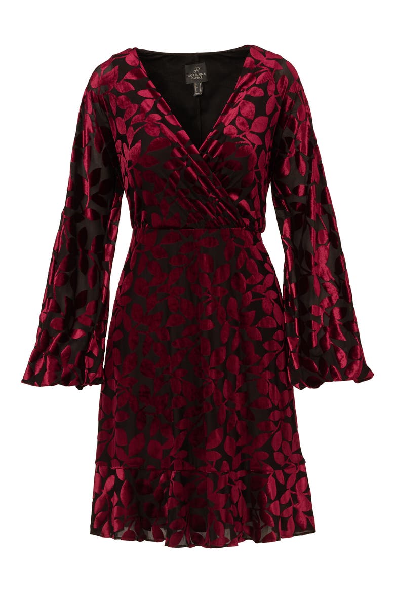 Long Sleeve Velvet Burnout Dress, Alternate, color, BURGUNDY/ BLACK