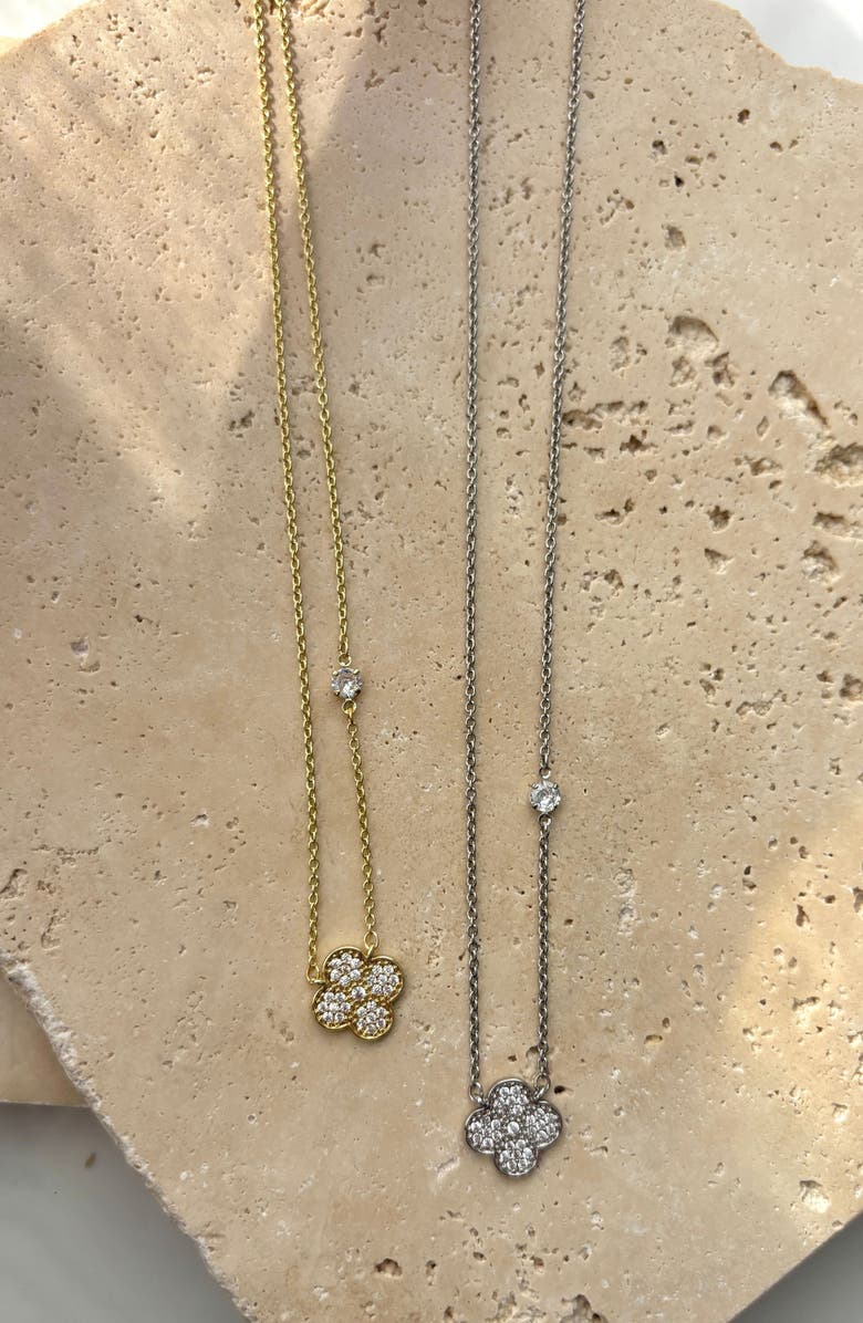 Adornia Pavé CZ Clover Pendant Necklace, Alternate, color, Silver
