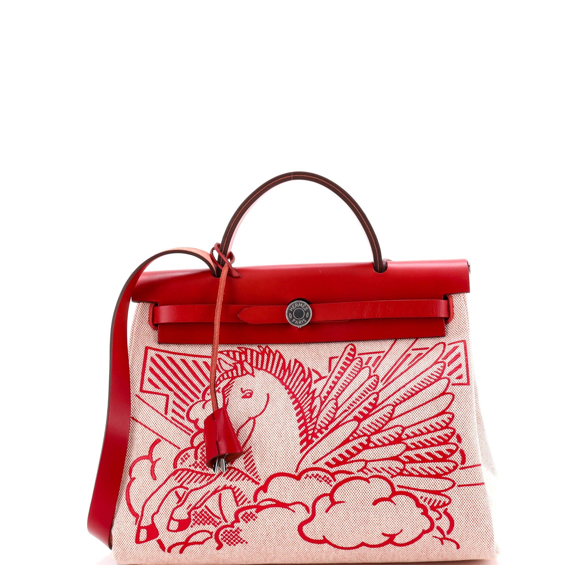 Pre-Owned Hermes Herbag Zip Pegase Pop Toile and Leather 31, Main, color, Rouge Piment