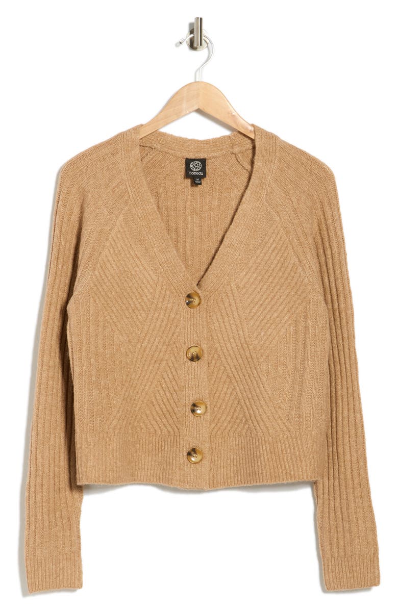 Bobeau V-Neck Button Front Crop Cardigan, Alternate, color, Camel