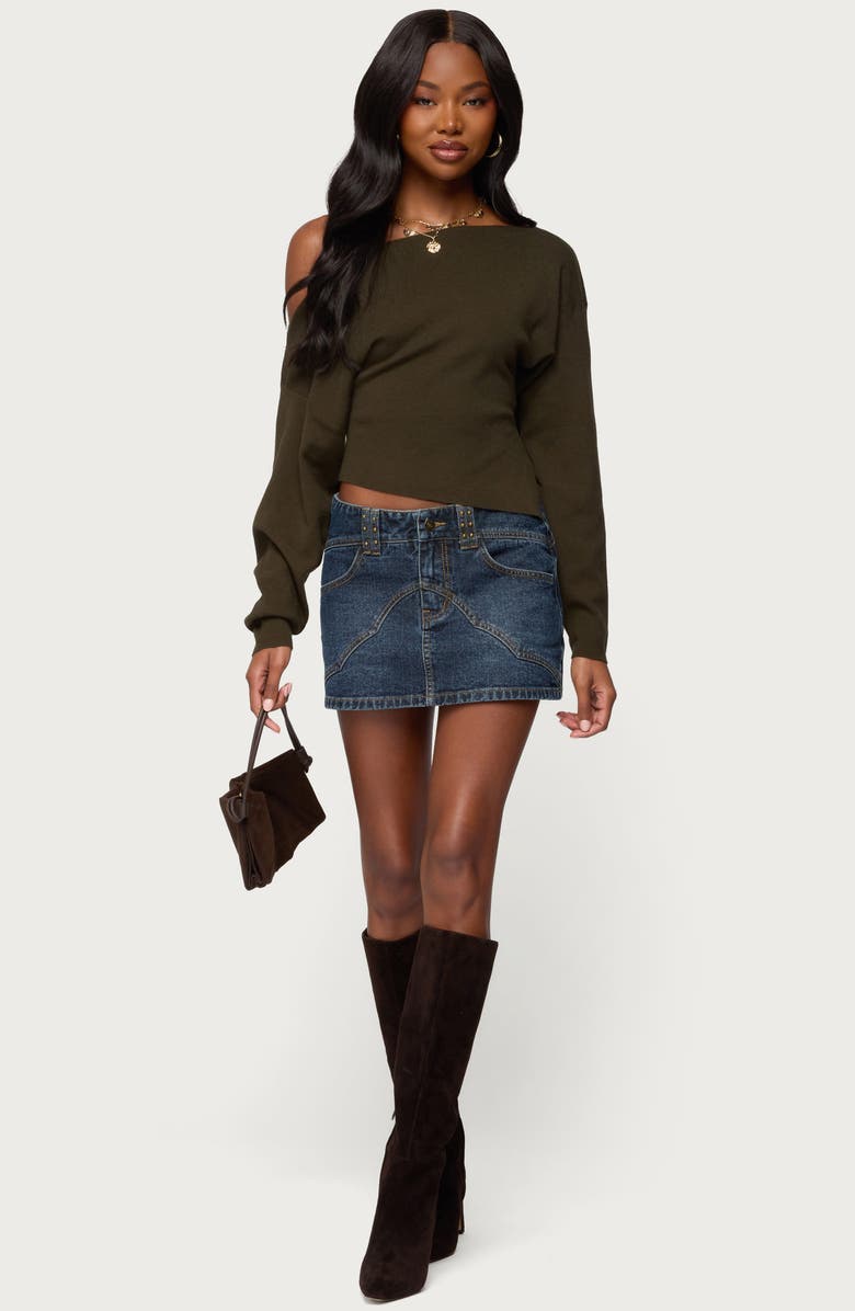 EDIKTED Chenelle Asymmetric Off the Shoulder Sweater, Alternate, color, Olive