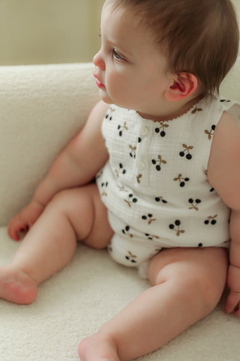 Crinkle Cherry Bubble Romper, White, Alternate, color, White