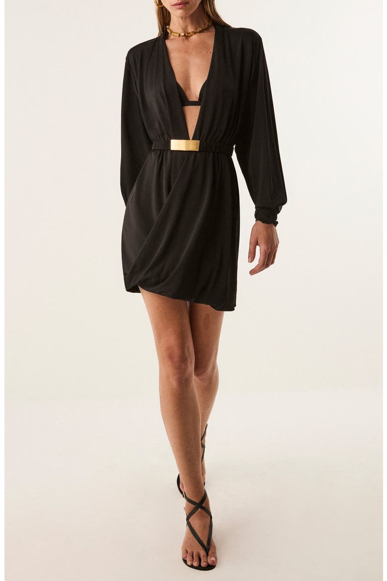 Rosana Long Sleeve Cover-Up Minidress, Main, color, BLACK