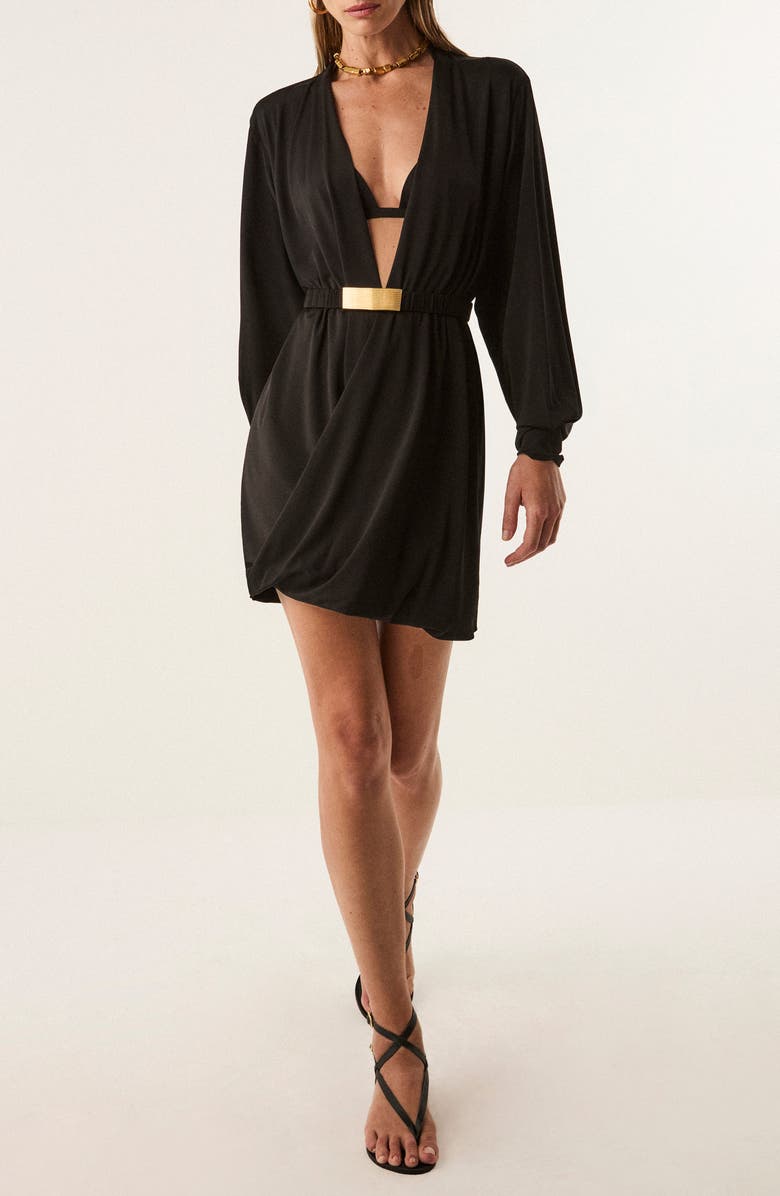 ViX Paula Hermanny Rosana Long Sleeve Cover-Up Minidress, Main, color, Black