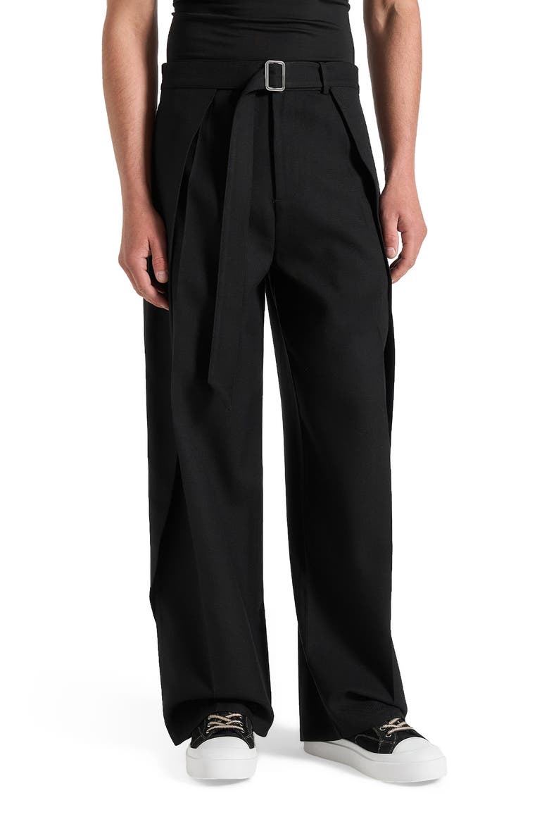 Charles Wide Fit Wrap Leg Tailored Trousers, Alternate, color, Black