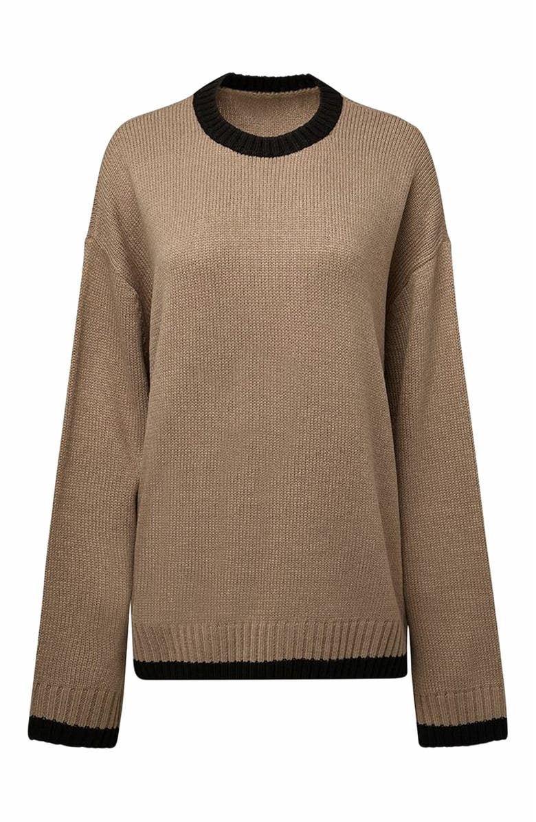 WeWoreWhat Oversized Crew Neck Sweater, Main, color, Stone/Black