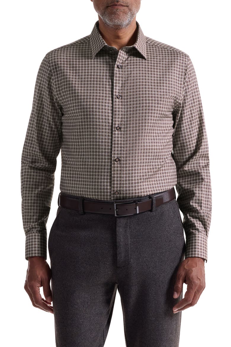 Julian Shaped Fit Grid Check Button-Up Shirt, Main, color, CAMEL