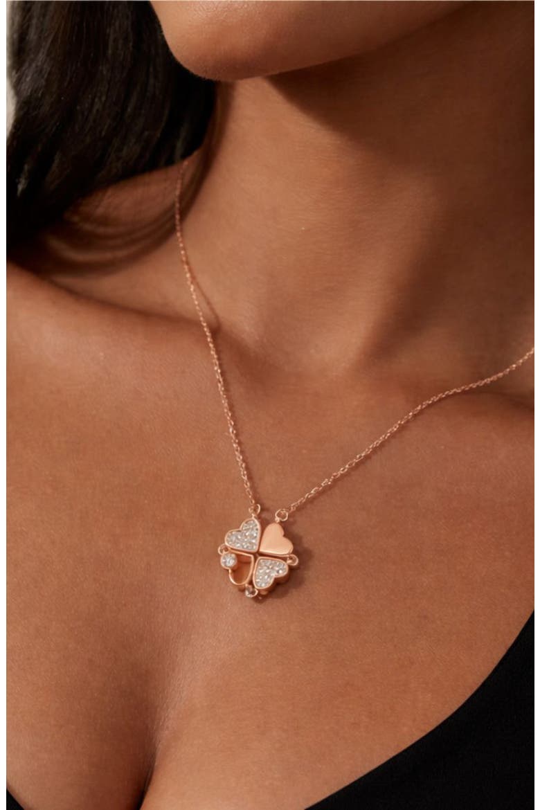 Crystal Clover Pendant Necklace, Alternate, color, ROSE GOLD