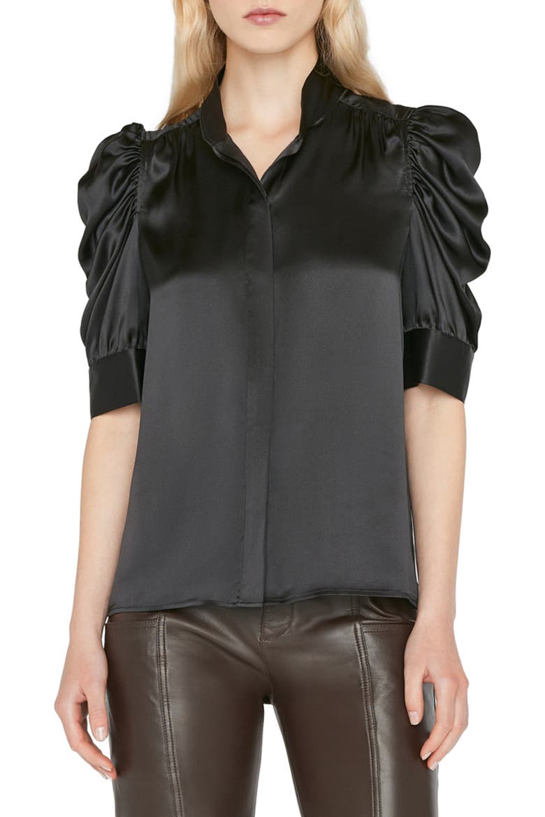 Gillian Silk Button-Up Shirt, Main, color, NOIR