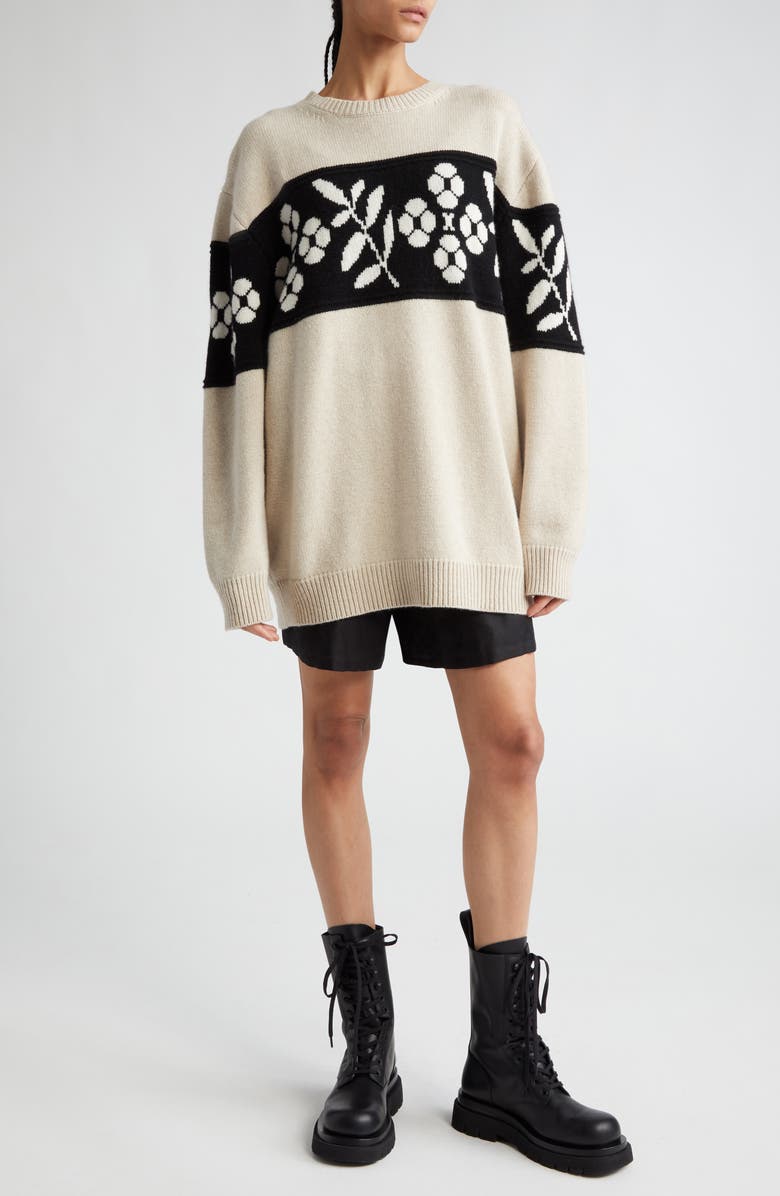 Max Mara Floral Jacquard Oversize Wool & Cashmere Crewneck Sweater, Alternate, color, 