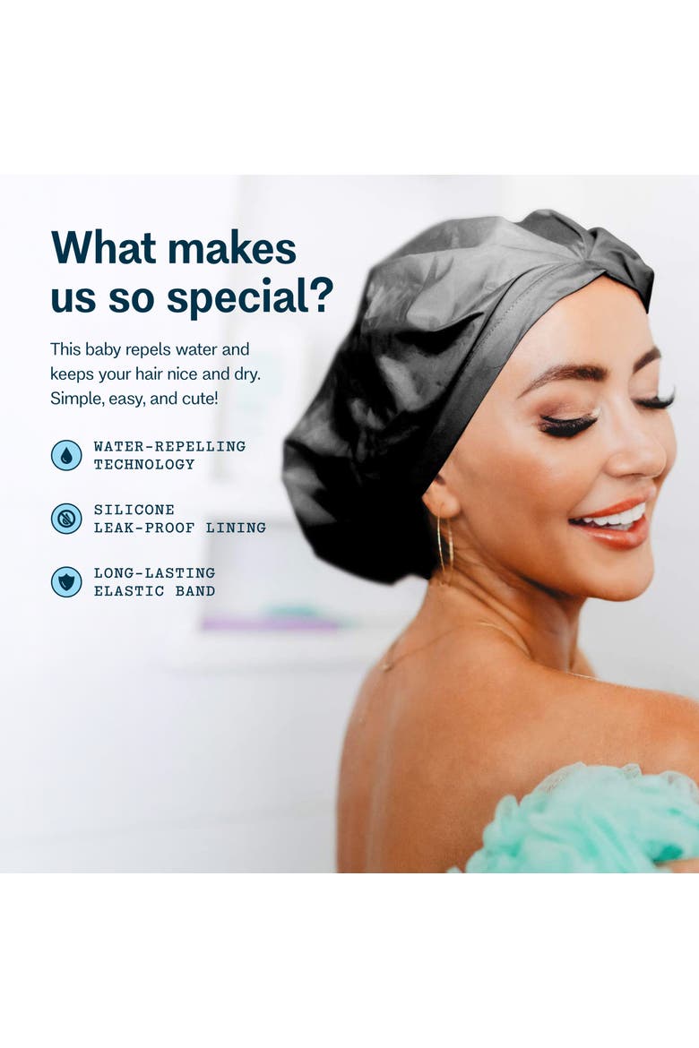 Lined Reusable Shower Cap, Reusable & Fast Drying with a Silicone Leak Proof Lining, Alternate, color, Black