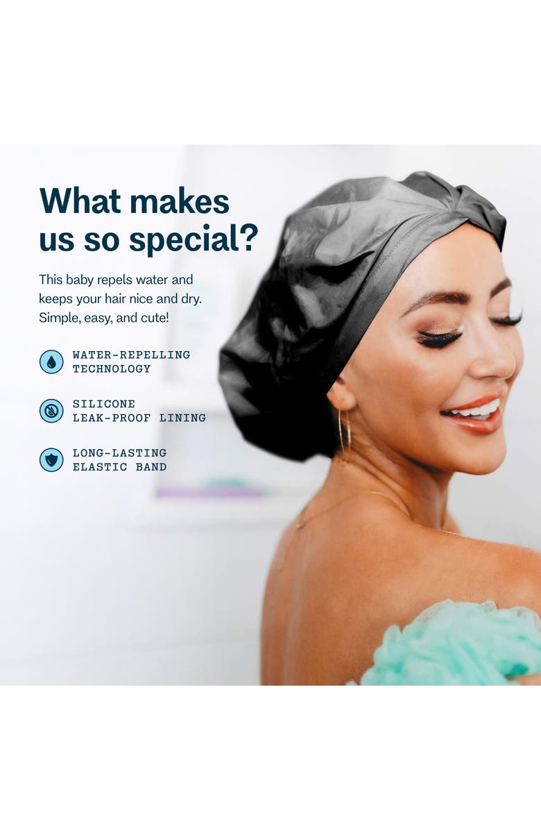 Gimme Beauty Lined Reusable Shower Cap, Reusable & Fast Drying with a Silicone Leak Proof Lining, Alternate, color, Black