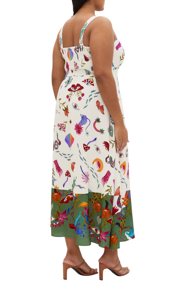 City Chic Annabel Print Ruffle Hem Sleeveless Maxi Dress, Alternate, color, Dreamscape Placement