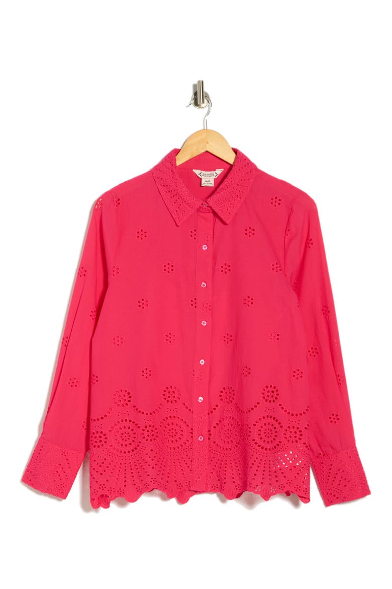 Long Sleeve Eyelet Top, Main, color, PRIM ROSE PINK
