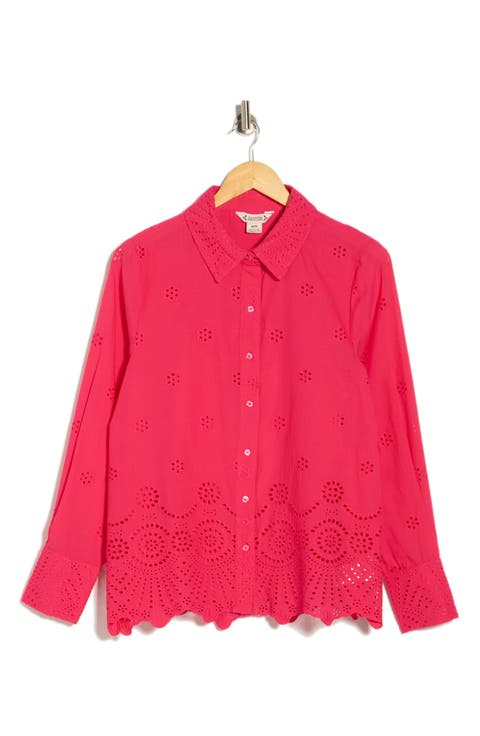 Long Sleeve Eyelet Top
