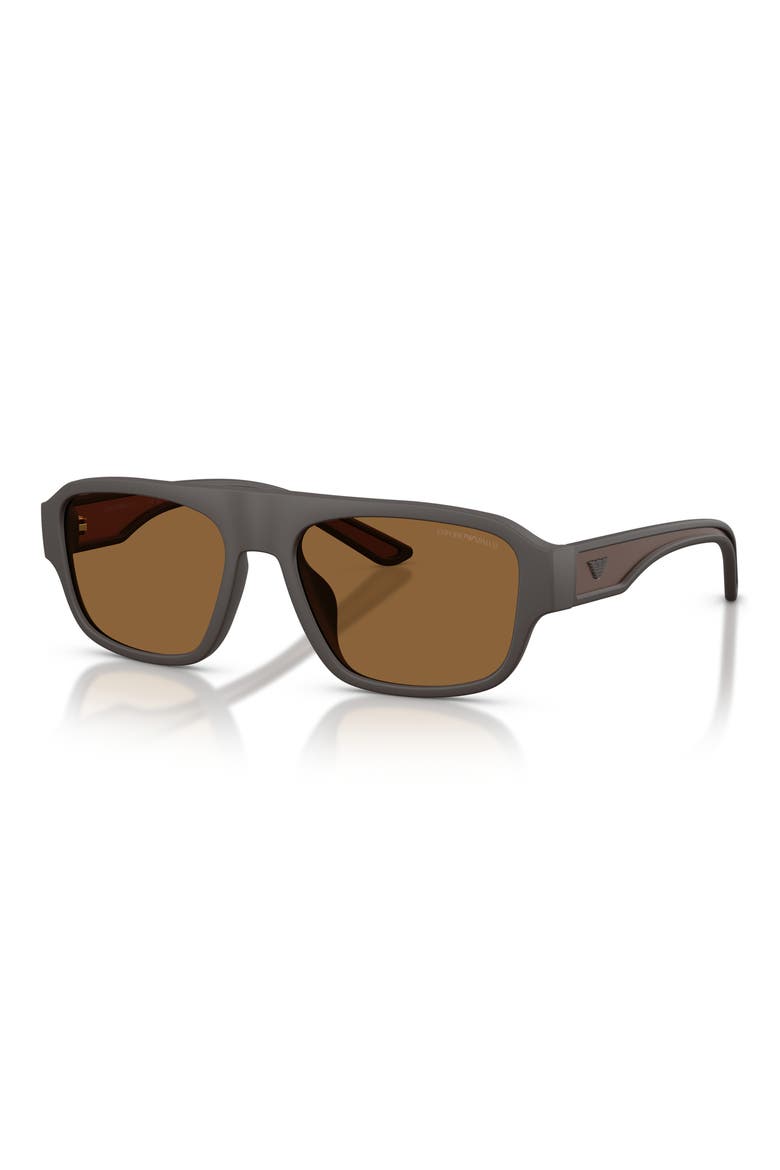 55mm Rectangle Sunglasses, Alternate, color, RUBBERIZED MATTE BROWN / BROWN