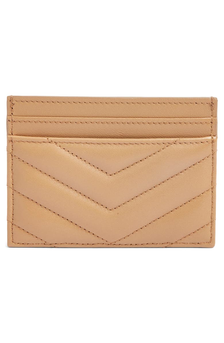 Saint Laurent Cassandra Matelassé Leather Card Case, Alternate, color, Natural Tan
