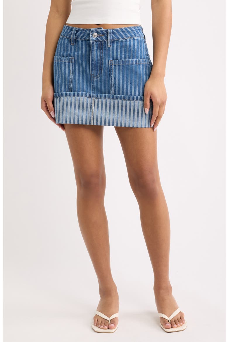 Stripe Jacquard Utility Cuffed Miniskirt, Main, color, LIGHT WASH
