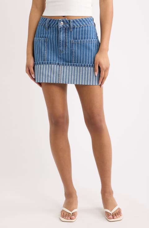 Stripe Jacquard Utility Cuffed Miniskirt