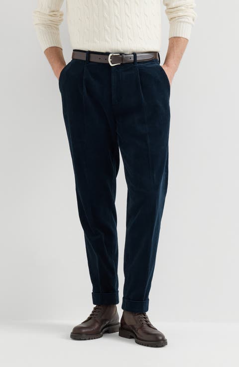 Garment-dyed trousers in cotton corduroy with pleat