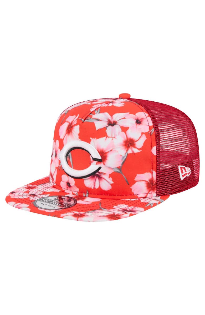 New Era Men's New Era Red Cincinnati Reds Adventure Pattern Golfer Trucker Snapback Hat, Main, color, 