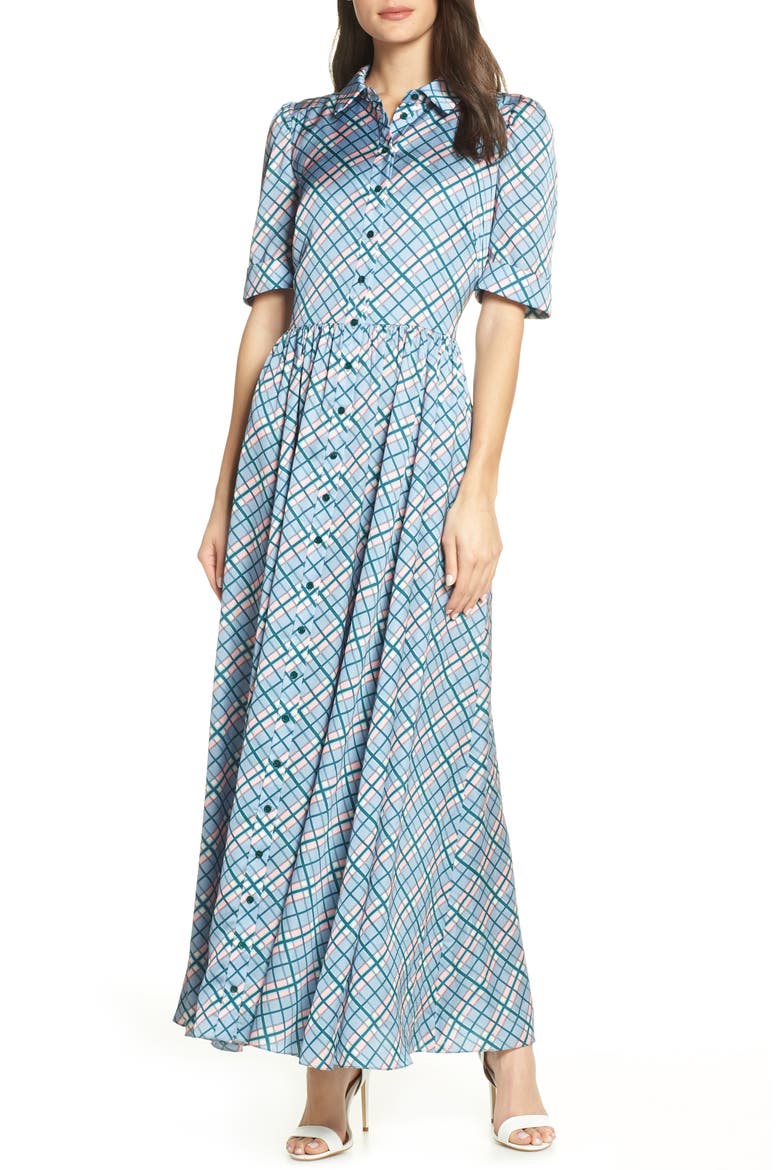 Maxi Shirtdress, Main, color, DENIM/ SALMON