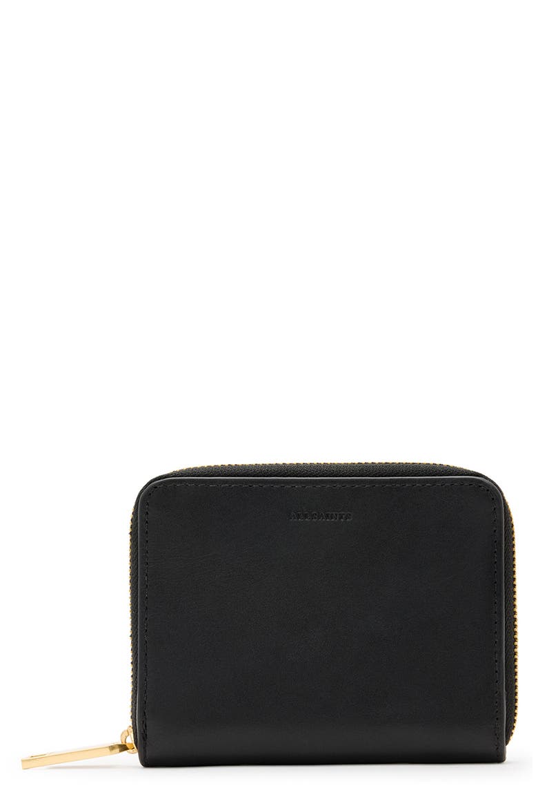 Lena Hex Leather Zip Wallet, Main, color, BLACK