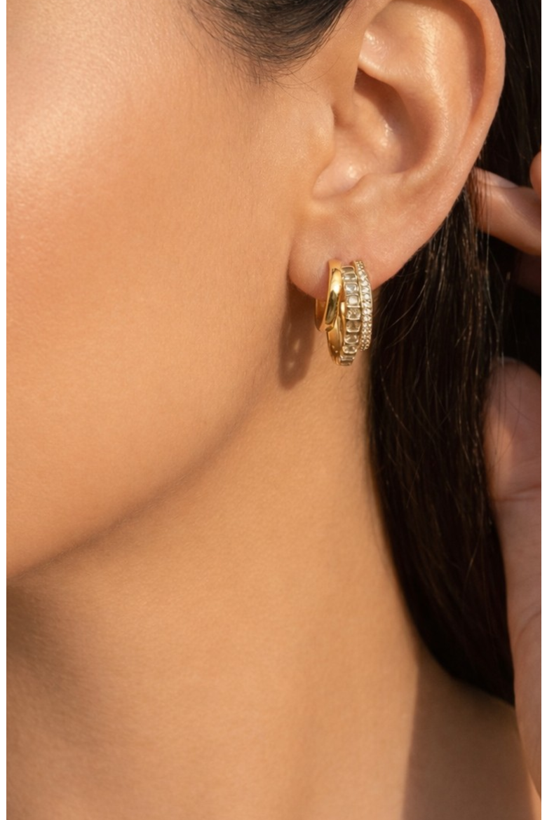 Triple Threat Huggie Hoop Earrings, Alternate, color, Gold