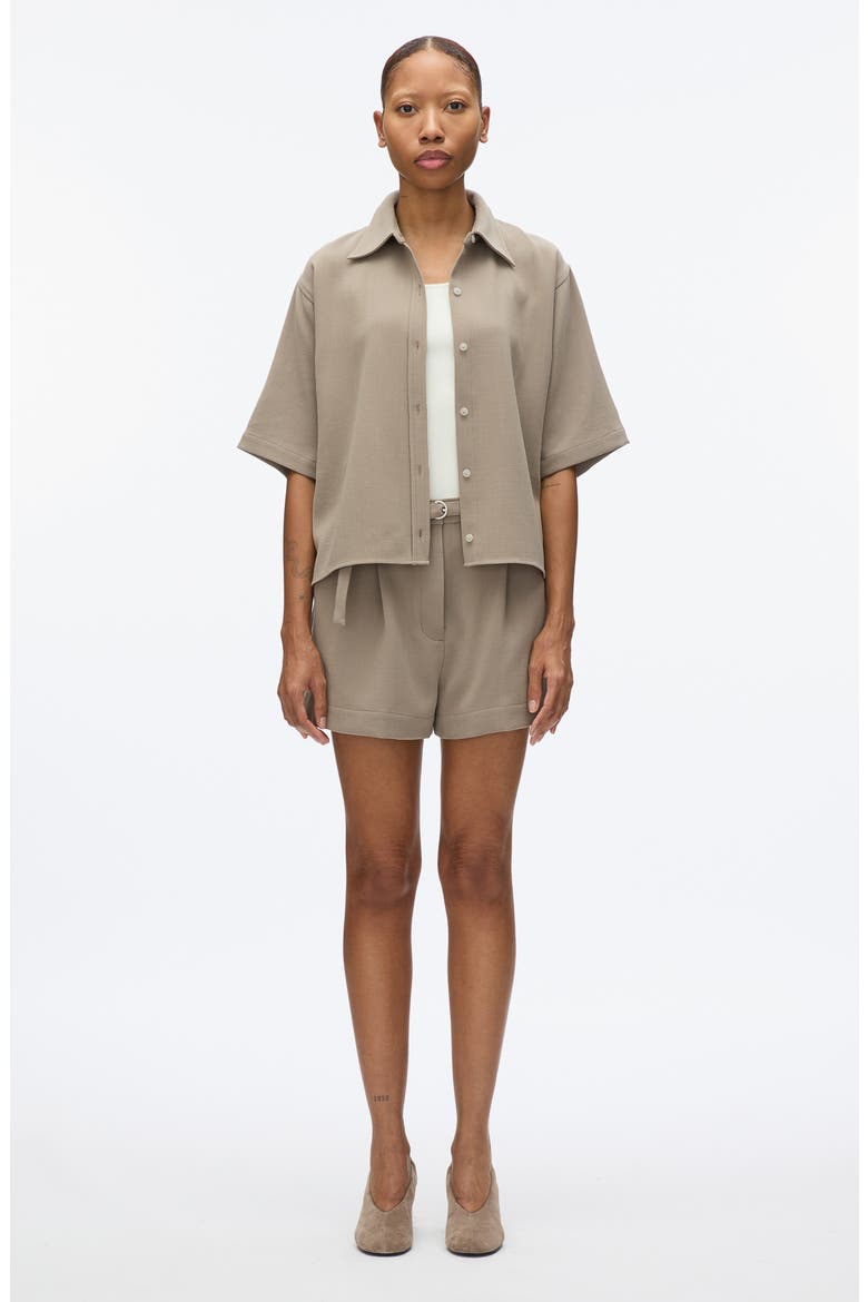 Boxy Short Sleeve Wool Shirt, Alternate, color, STONE GREY