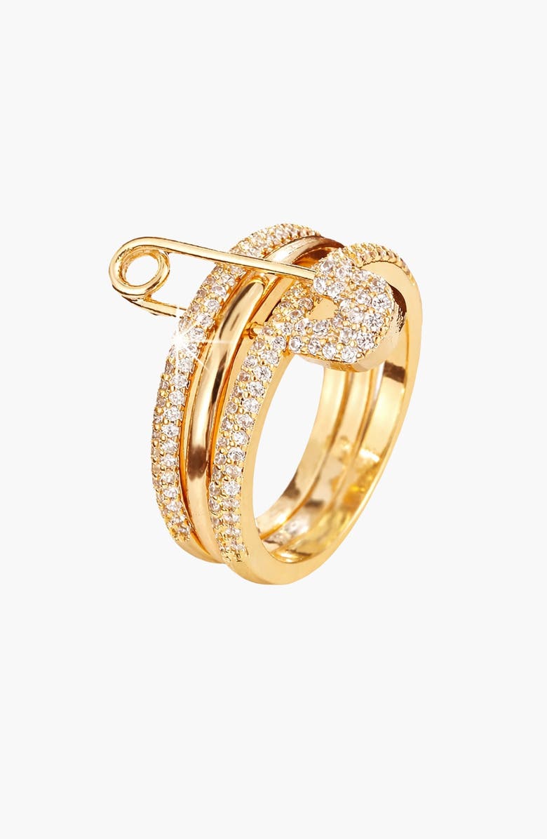 Kellery Cubic Zirconia Safety Pin Style Ring, Main, color, Gold-Tone