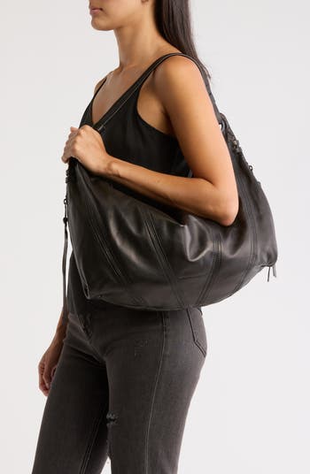Luna Frame Handle Leather Hobo Bag