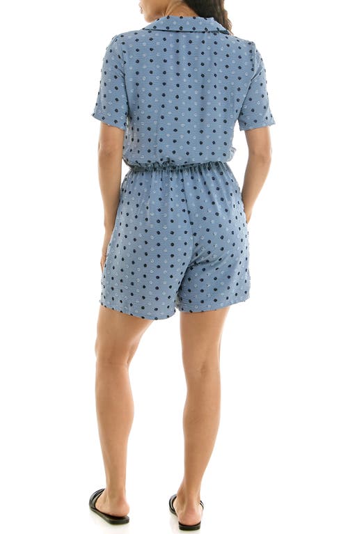 Nina Leonard Button Front Romper In Denim Multi