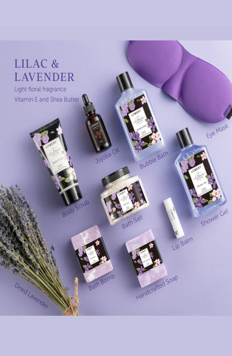 Lovery Lavender & Lilac Spa Gift Basket with Sleep Mask, Alternate, color, Purple