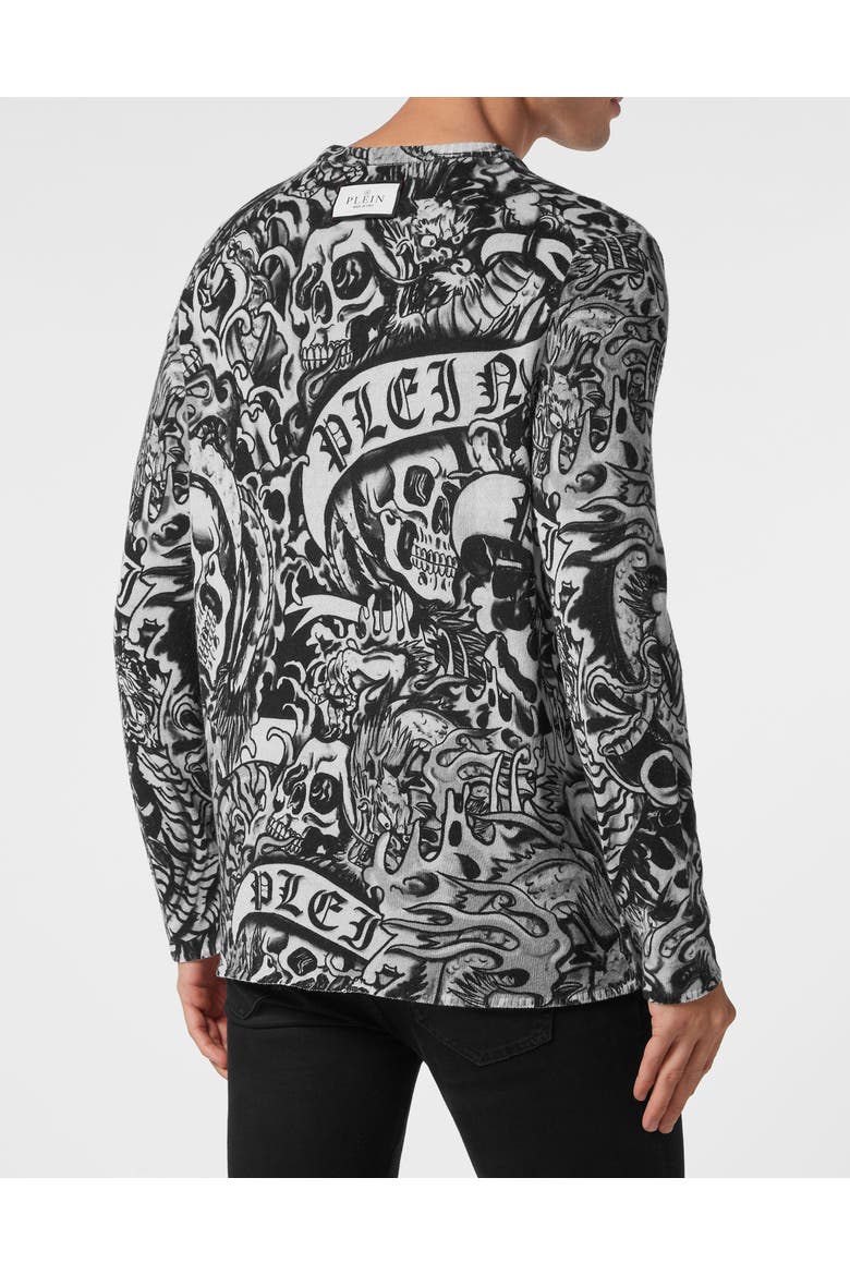 Pullover Round Neck Tattoo Men, Alternate, color, black