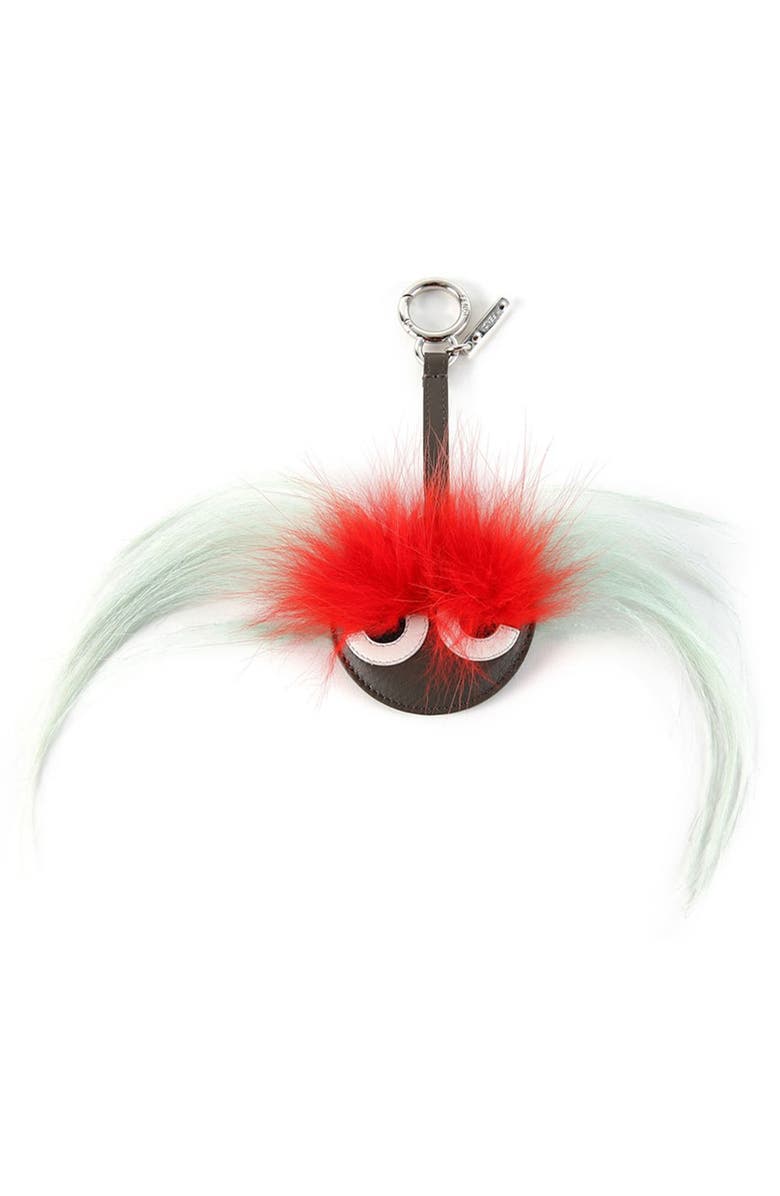 Fendi Genuine Fox & Kiddasia Goat Fur Mirror Bag Charm, Main, color,